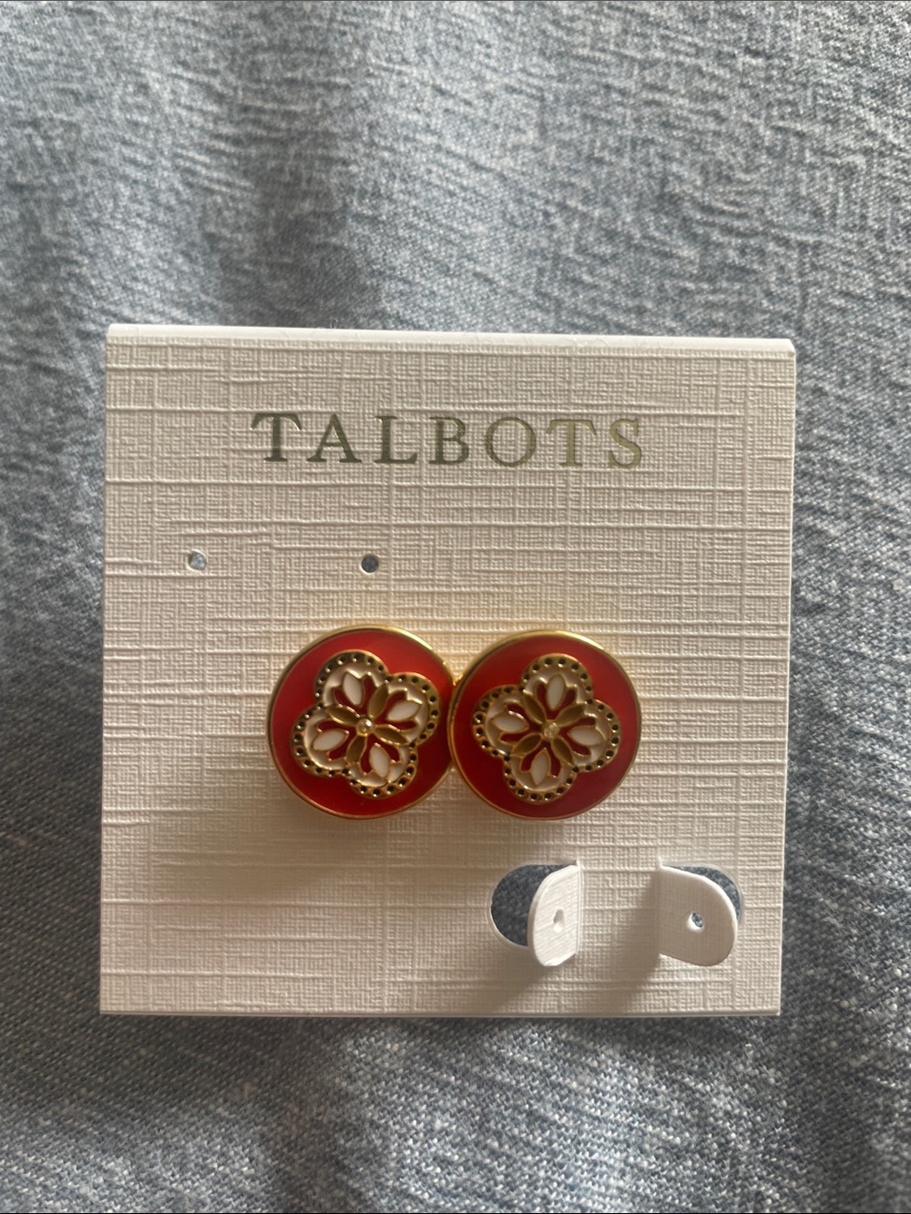 Talbots Coral Enamel Floral Button Earrings with Gold Accents
